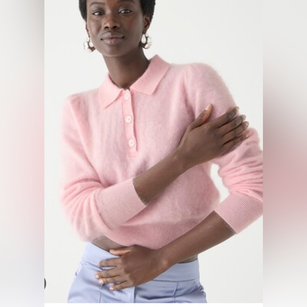 J.Crew Brushed Cashmere Sweater-Polo in Pale Pink. Size M. New WITHOUT tags